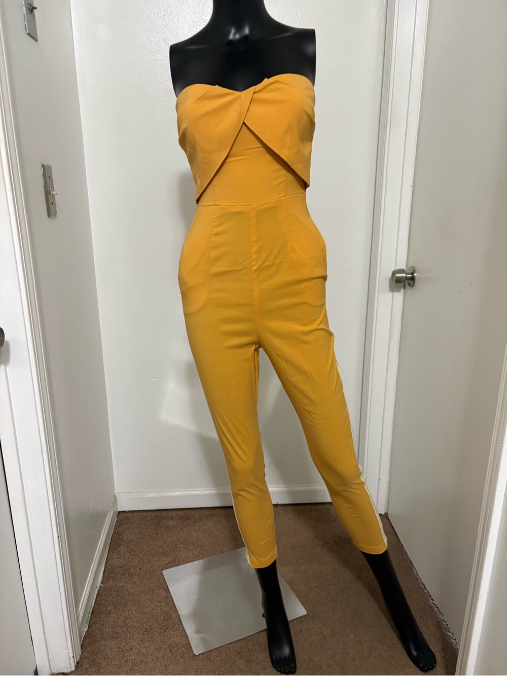 Strapless Twist-Front Mustard Jumpsuit